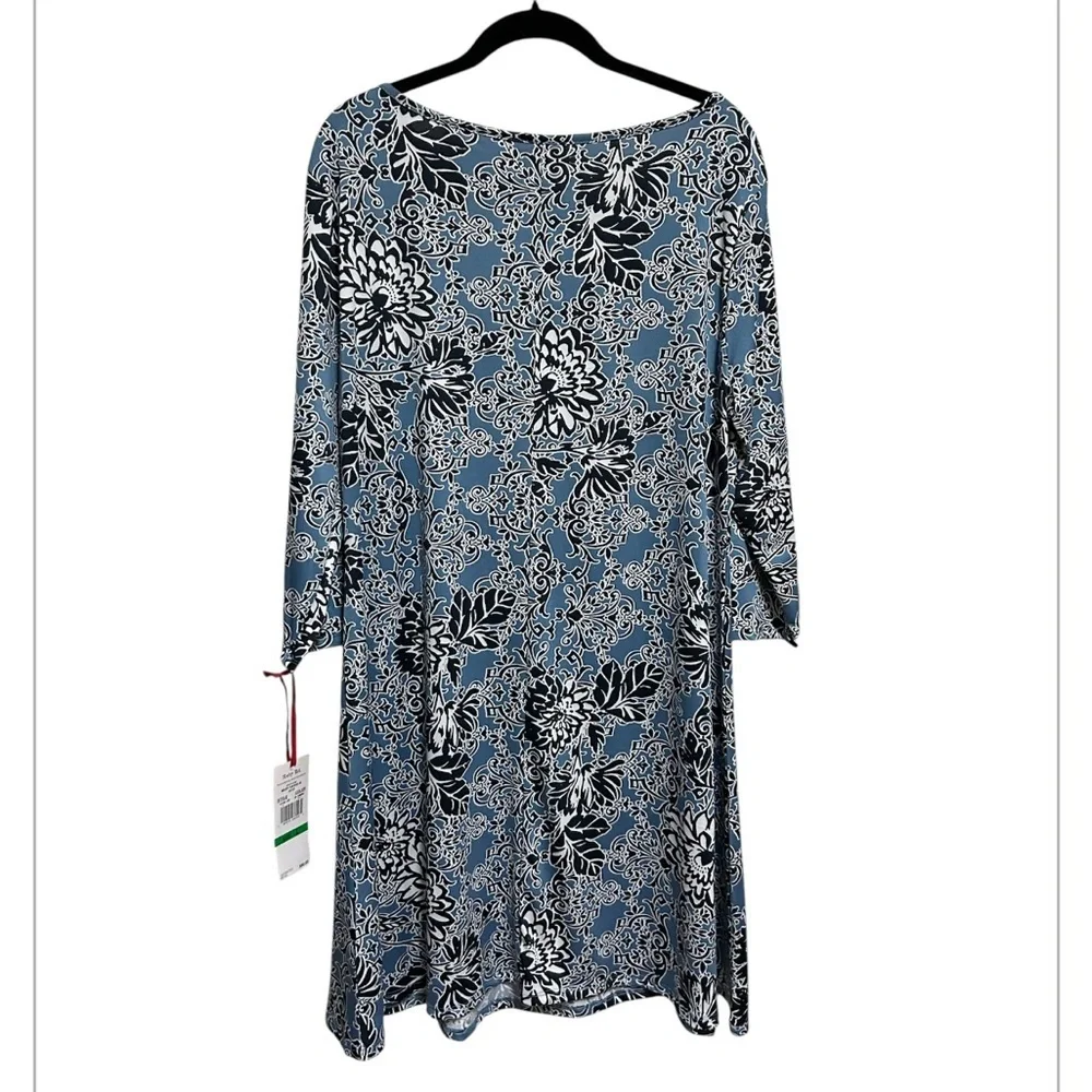Ruby Rd Dress Size Large Blue Floral Print Long Sleeve Casual NWT